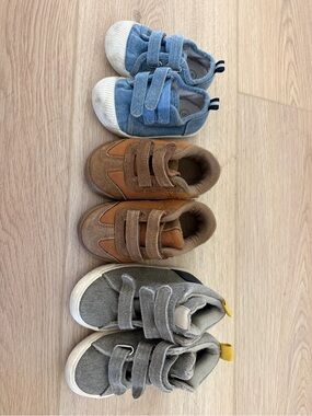 Cat & Jack Triple-Pack Kids Velcro Sneakers in Blue, Brown, and Gray